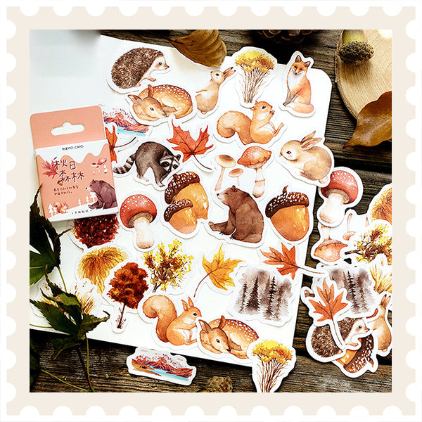 Juego de pegatinas de bosque otoñal