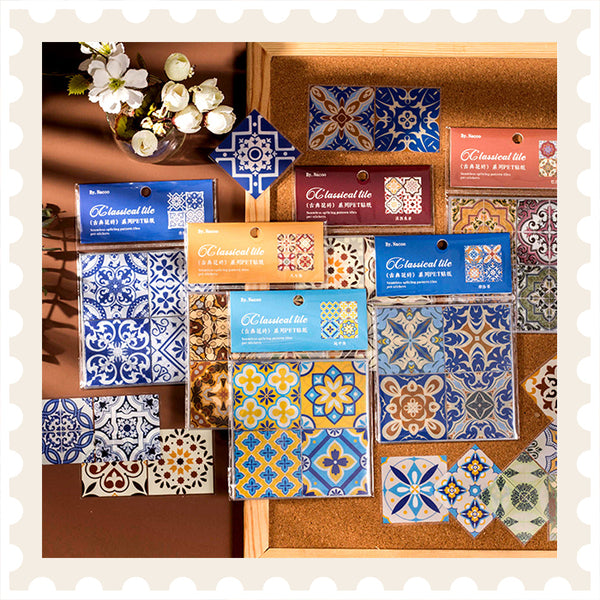 Paquete de pegatinas de azulejos florales clásicos