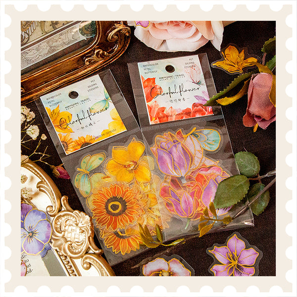 Colorful Blossoms Foiled PET Stickers
