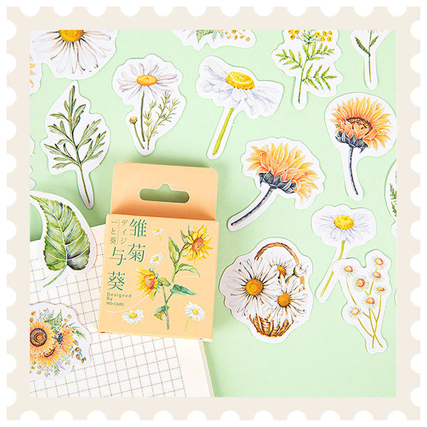 Juego de pegatinas de margaritas y girasoles
