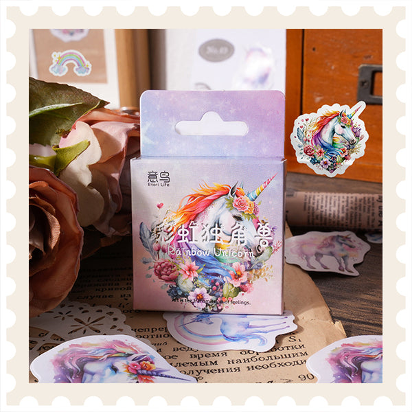 Juego de pegatinas de fantasía de unicornio arcoíris