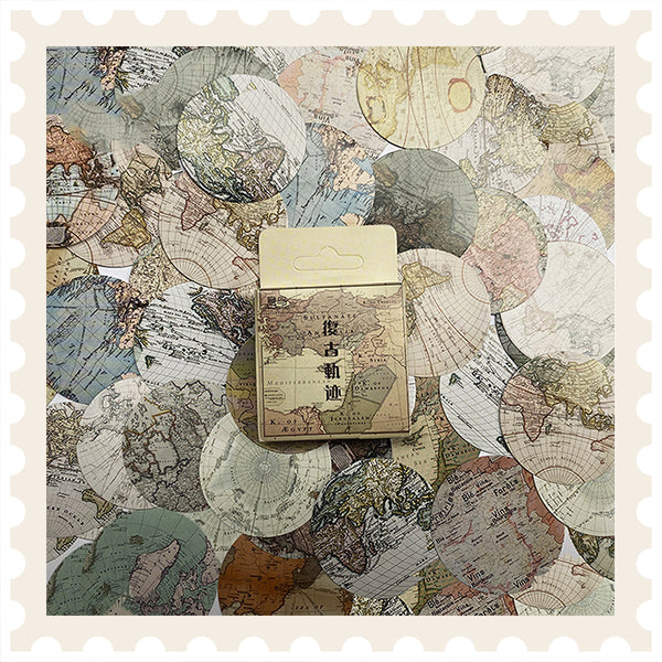 Conjunto de pegatinas de mapas creativos de pistas retro
