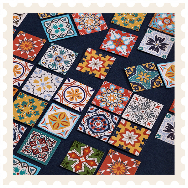 Juego de pegatinas con patrones de azulejos vintage
